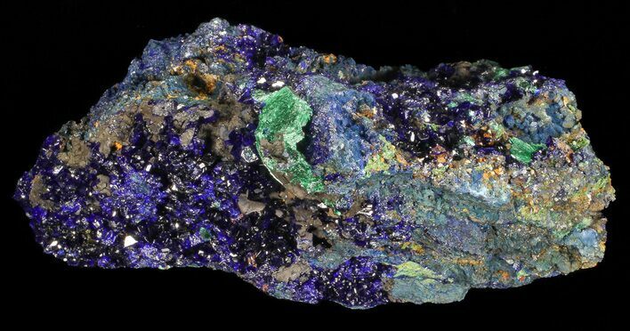 Sparkling Azurite Crystal Cluster with Malachite - Laos #69703